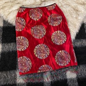 Vtg 90s silk jaloux oriental fringe skirt md